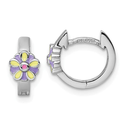 Sterlingsilber Rhodiniert Kinder Emaille Blume Klappbar Creolen