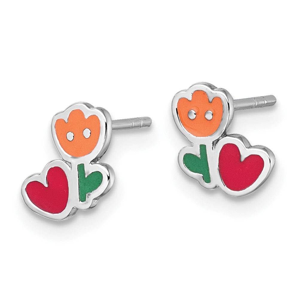 Sterlingsilber Rhodiniert Emaille Blume Herz Kinder Ohrstecker