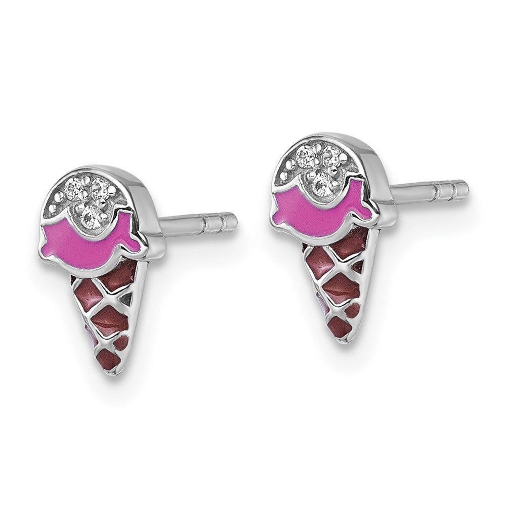Sterlingsilber Rhodiniert Kinder Emaille Zirkonia Eis Cream Ohrstecker