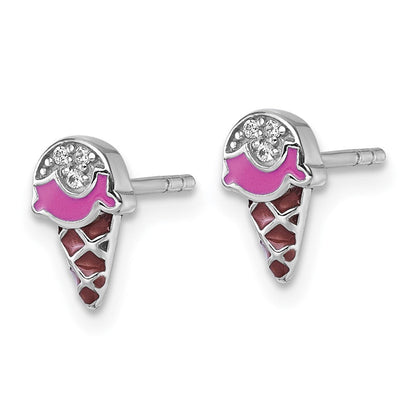 Sterlingsilber Rhodiniert Kinder Emaille Zirkonia Eis Cream Ohrstecker