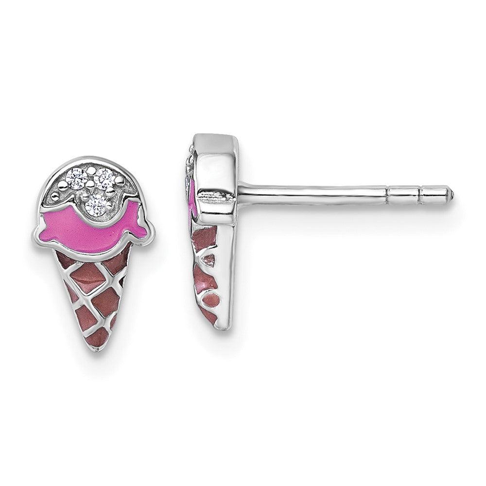 Sterlingsilber Rhodiniert Kinder Emaille Zirkonia Eis Cream Ohrstecker