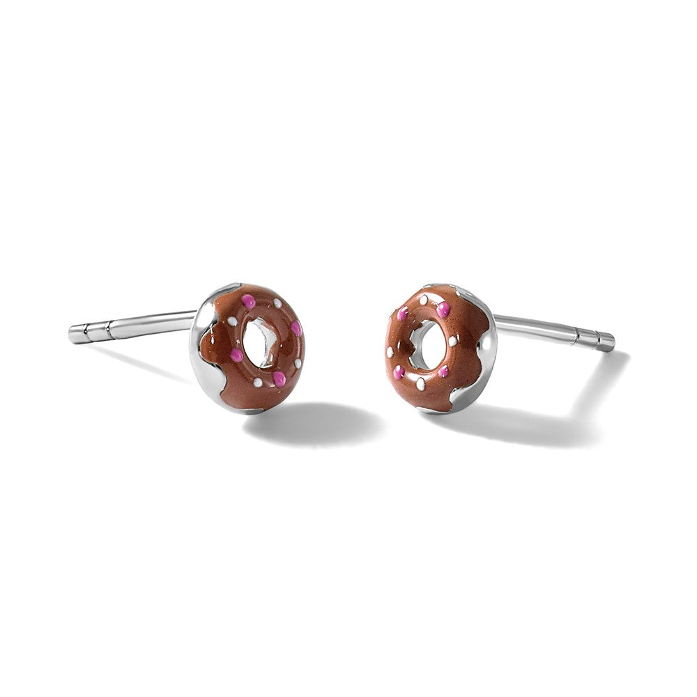 Sterlingsilber Rhodiniert Kinder Emaille Donut Ohrstecker