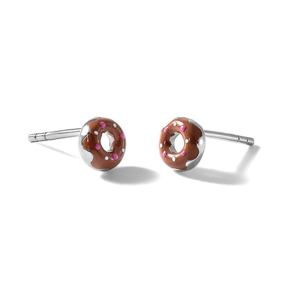 Sterlingsilber Rhodiniert Kinder Emaille Donut Ohrstecker