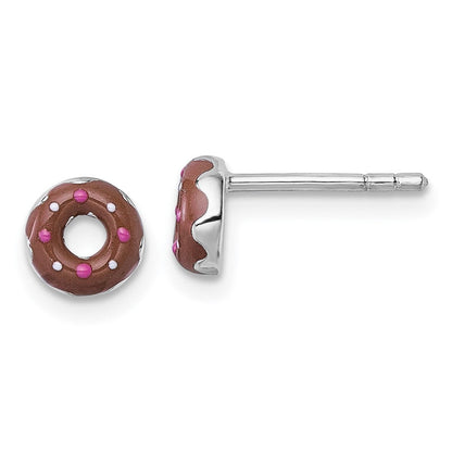 Sterlingsilber Rhodiniert Kinder Emaille Donut Ohrstecker