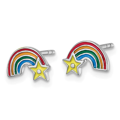Sterlingsilber Rhodiniert Kinder Emaille Regenbogen mit Stern Ohrstecker