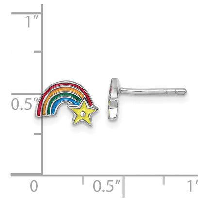 Sterlingsilber Rhodiniert Kinder Emaille Regenbogen mit Stern Ohrstecker
