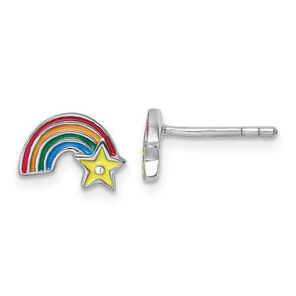 Sterlingsilber Rhodiniert Kinder Emaille Regenbogen mit Stern Ohrstecker