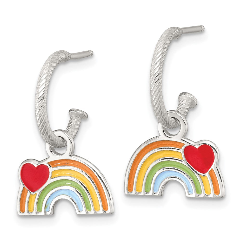 Sterlingsilber Gerillt Emaille Regenbogen Kinder Stecker Hängend Creolen
