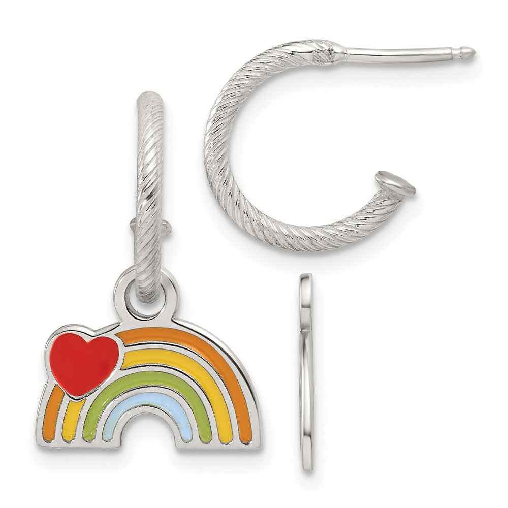 Sterlingsilber Gerillt Emaille Regenbogen Kinder Stecker Hängend Creolen