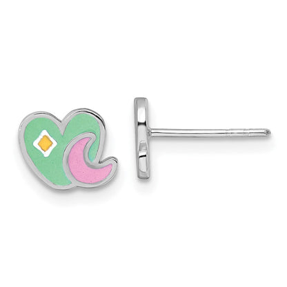 Sterlingsilber Rhodiniert Emaille Herz und Mond Kinder Ohrstecker