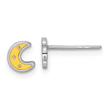 Sterlingsilber Rhodiniert-pl Emaille Mond Stern Mismatched Kinder Ohrstecker