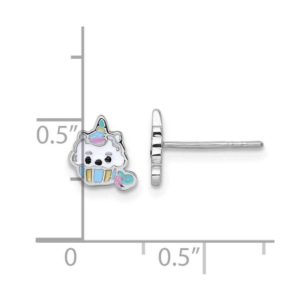 Sterlingsilber Rhodiniert Emaille Einhorn Cupcake Kinder Ohrstecker