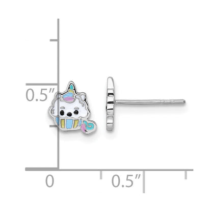 Sterlingsilber Rhodiniert Emaille Einhorn Cupcake Kinder Ohrstecker