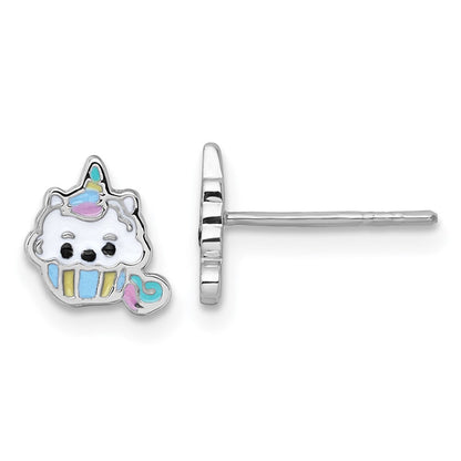Sterlingsilber Rhodiniert Emaille Einhorn Cupcake Kinder Ohrstecker