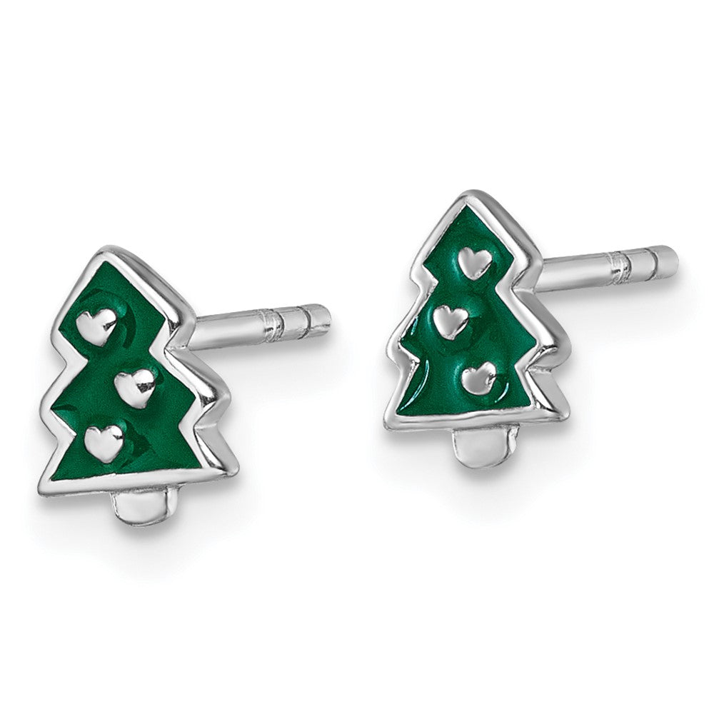 Sterlingsilber Rhodiniert Kinder Emaille Weihnachten Baum Ohrstecker