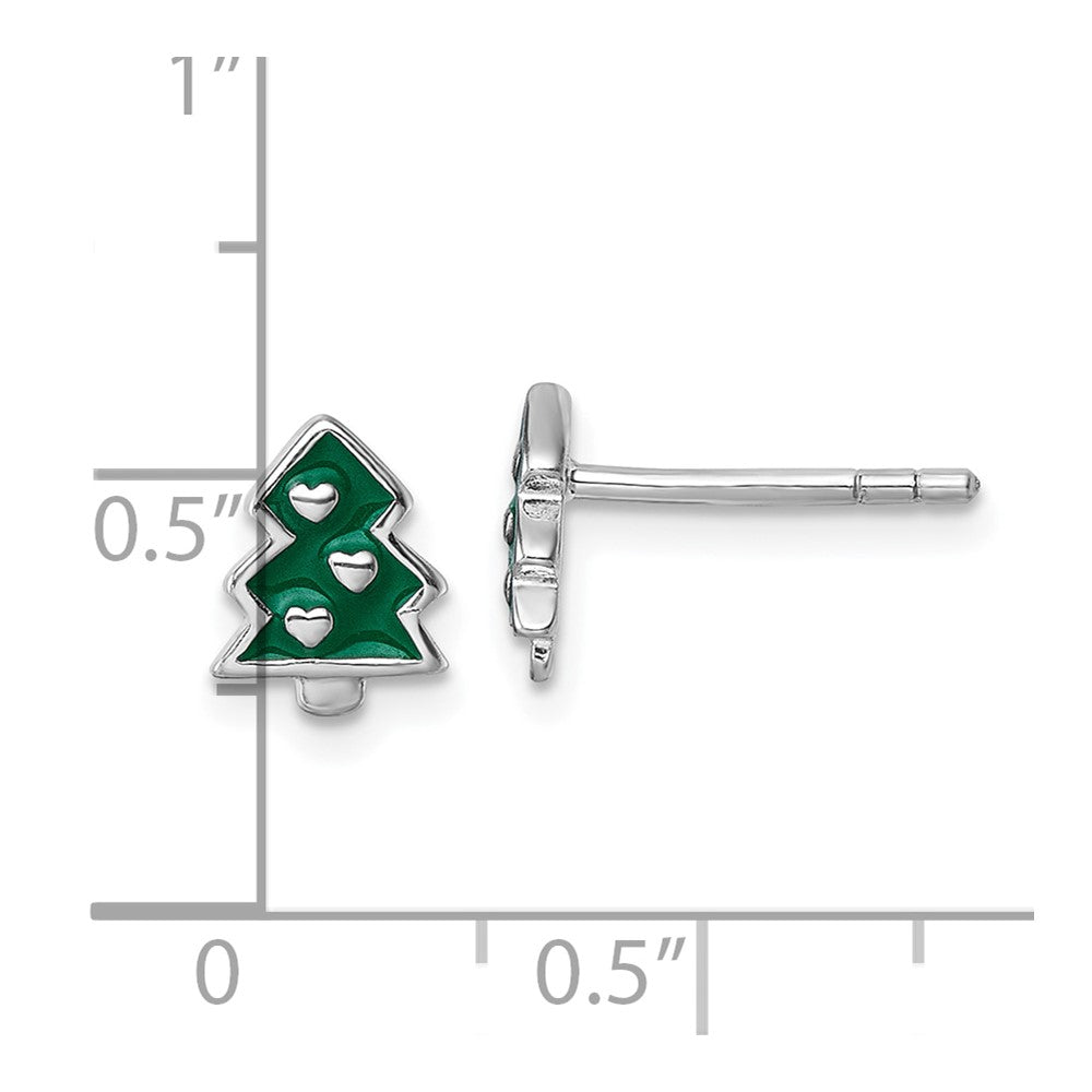 Sterlingsilber Rhodiniert Kinder Emaille Weihnachten Baum Ohrstecker
