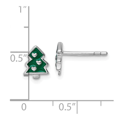 Sterlingsilber Rhodiniert Kinder Emaille Weihnachten Baum Ohrstecker