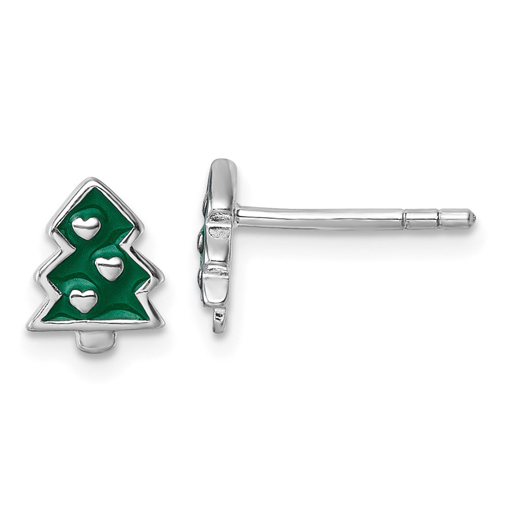 Sterlingsilber Rhodiniert Kinder Emaille Weihnachten Baum Ohrstecker