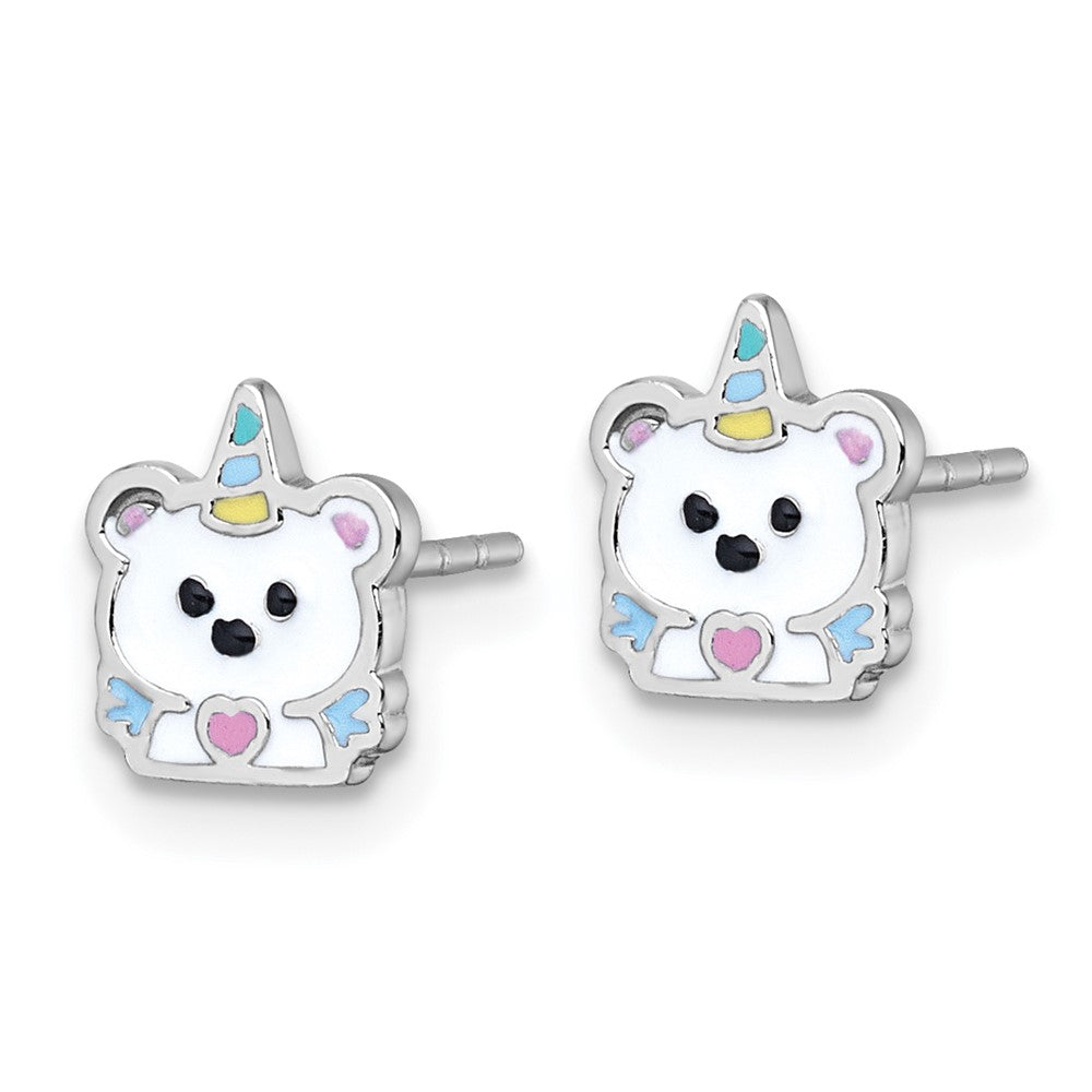 Sterlingsilber Rhodiniert Emaille Einhorn Polar Bär Kinder Stecker Ohrring