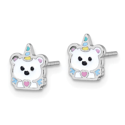 Sterlingsilber Rhodiniert Emaille Einhorn Polar Bär Kinder Stecker Ohrring