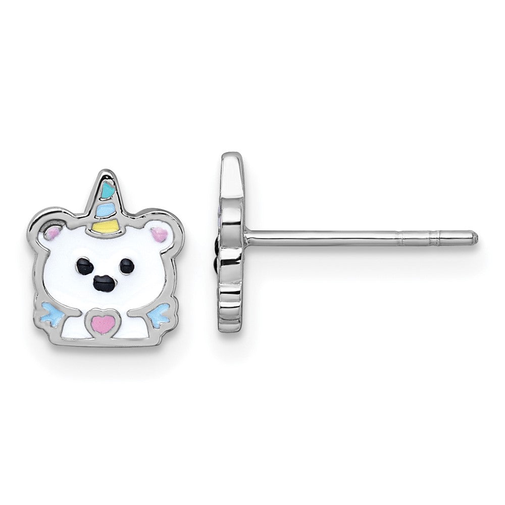 Sterlingsilber Rhodiniert Emaille Einhorn Polar Bär Kinder Stecker Ohrring