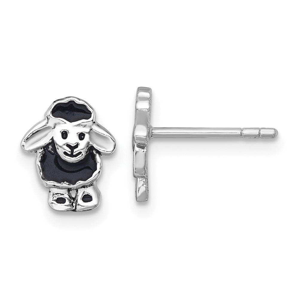 Sterlingsilber Rhodiniert Poliert Emaille Schwarz Sheep Ohrstecker