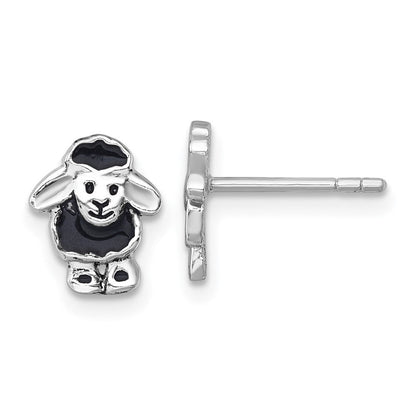 Sterlingsilber Rhodiniert Poliert Emaille Schwarz Sheep Ohrstecker
