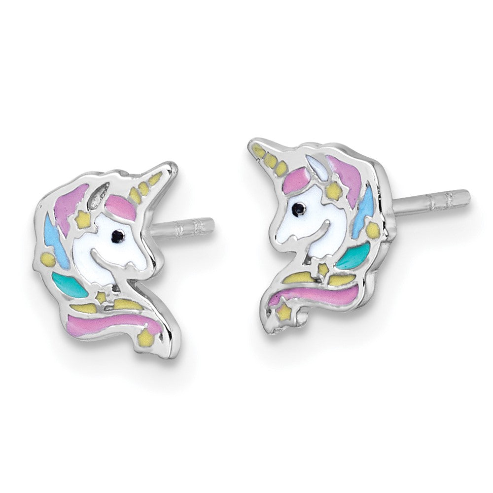 Sterlingsilber Rhodiniert Emaille Einhorn Kopf Kinder Ohrstecker