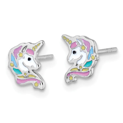 Sterlingsilber Rhodiniert Emaille Einhorn Kopf Kinder Ohrstecker