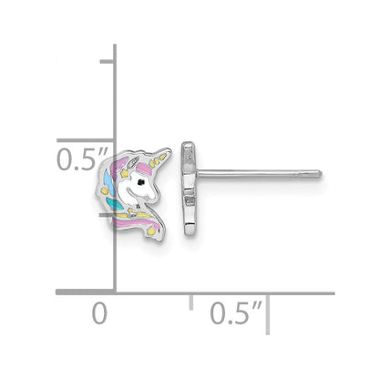 Sterlingsilber Rhodiniert Emaille Einhorn Kopf Kinder Ohrstecker