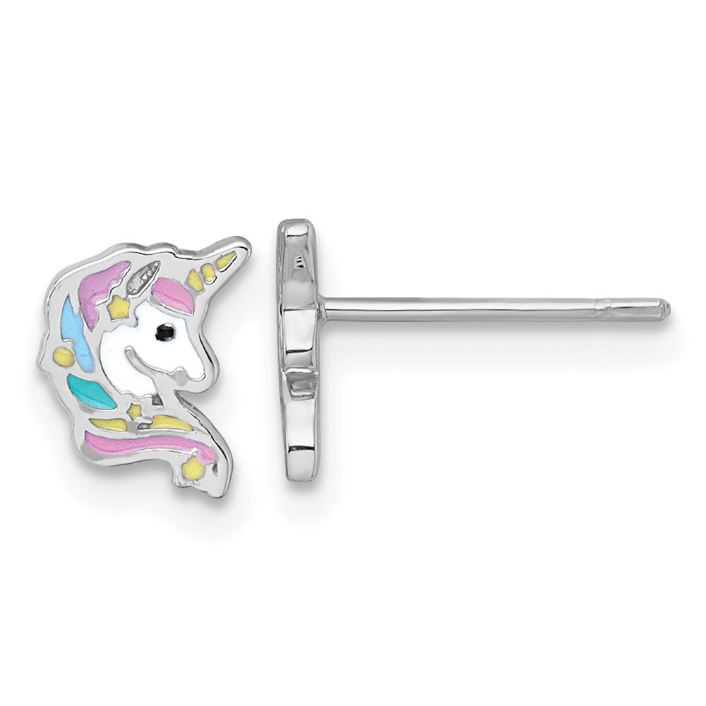 Sterlingsilber Rhodiniert Emaille Einhorn Kopf Kinder Ohrstecker