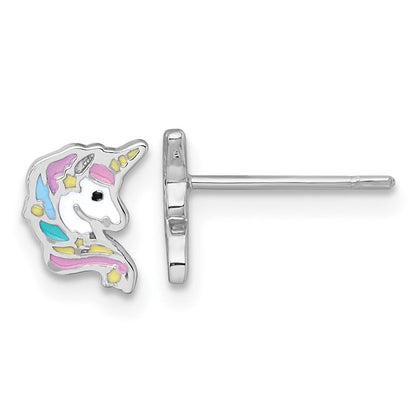 Sterlingsilber Rhodiniert Emaille Einhorn Kopf Kinder Ohrstecker