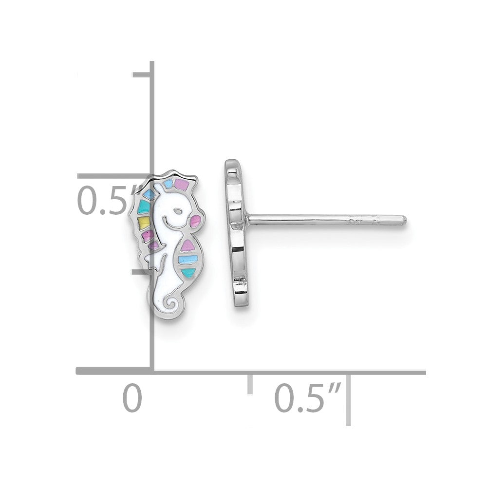 Sterlingsilber Rhodiniert Emaille Seepferdchen Kinder Ohrstecker