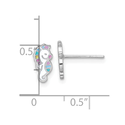 Sterlingsilber Rhodiniert Emaille Seepferdchen Kinder Ohrstecker