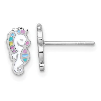 Sterlingsilber Rhodiniert Emaille Seepferdchen Kinder Ohrstecker