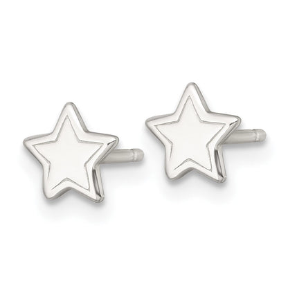 Sterlingsilber Poliert und Gerillt Stern Kinder Ohrstecker
