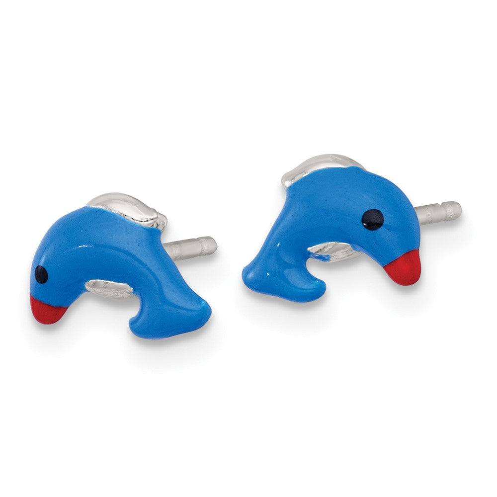 Sterlingsilber Emailliert Delfin Kinder Ohrstecker