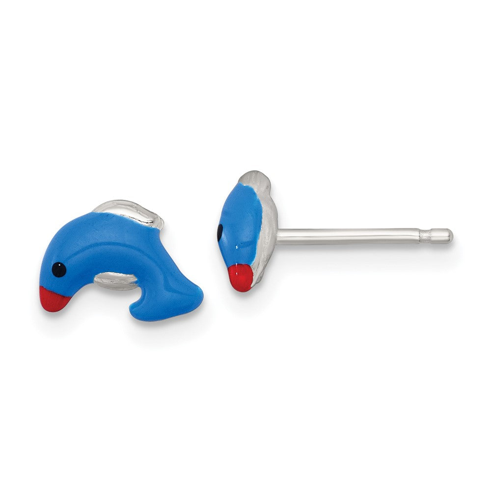 Sterlingsilber Emailliert Delfin Kinder Ohrstecker
