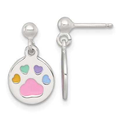 Sterlingsilber Emaille Mehrfarbig Pawprint Kinder Stecker Ohrhänger