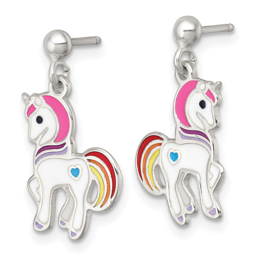 Sterlingsilber Poliert Emailliert Einhorn Kinder Stecker Ohrhänger