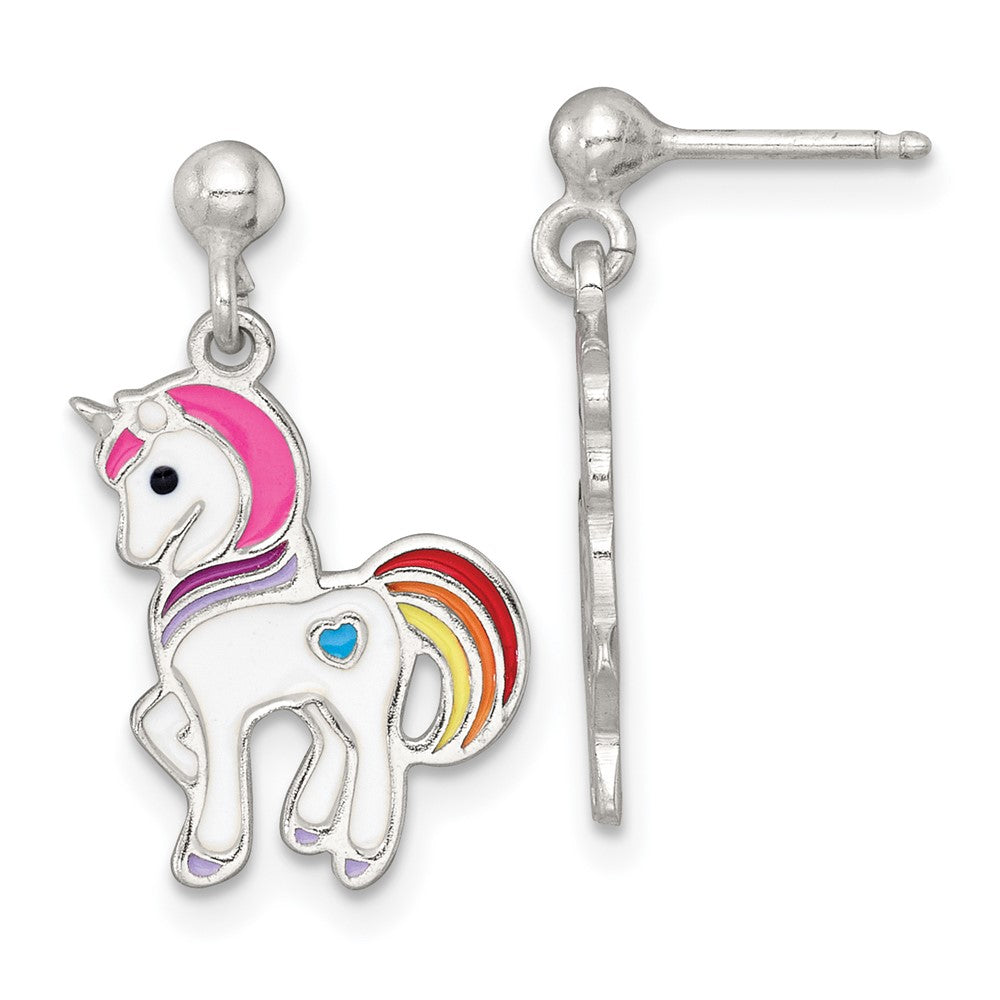 Sterlingsilber Poliert Emailliert Einhorn Kinder Stecker Ohrhänger
