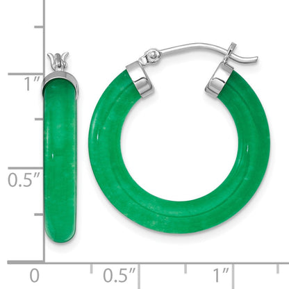 Sterlingsilber Rhodiniert 4.3mm Dyed Jade Quarz Rund Creolen