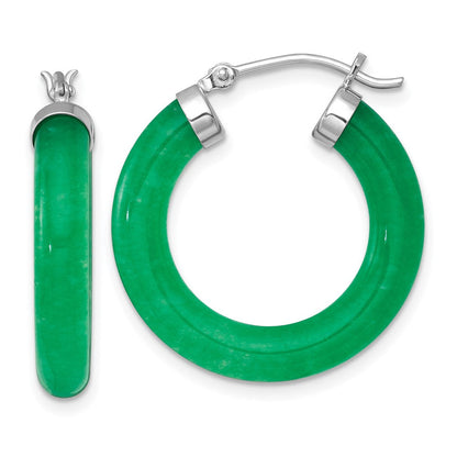 Sterlingsilber Rhodiniert 4.3mm Dyed Jade Quarz Rund Creolen