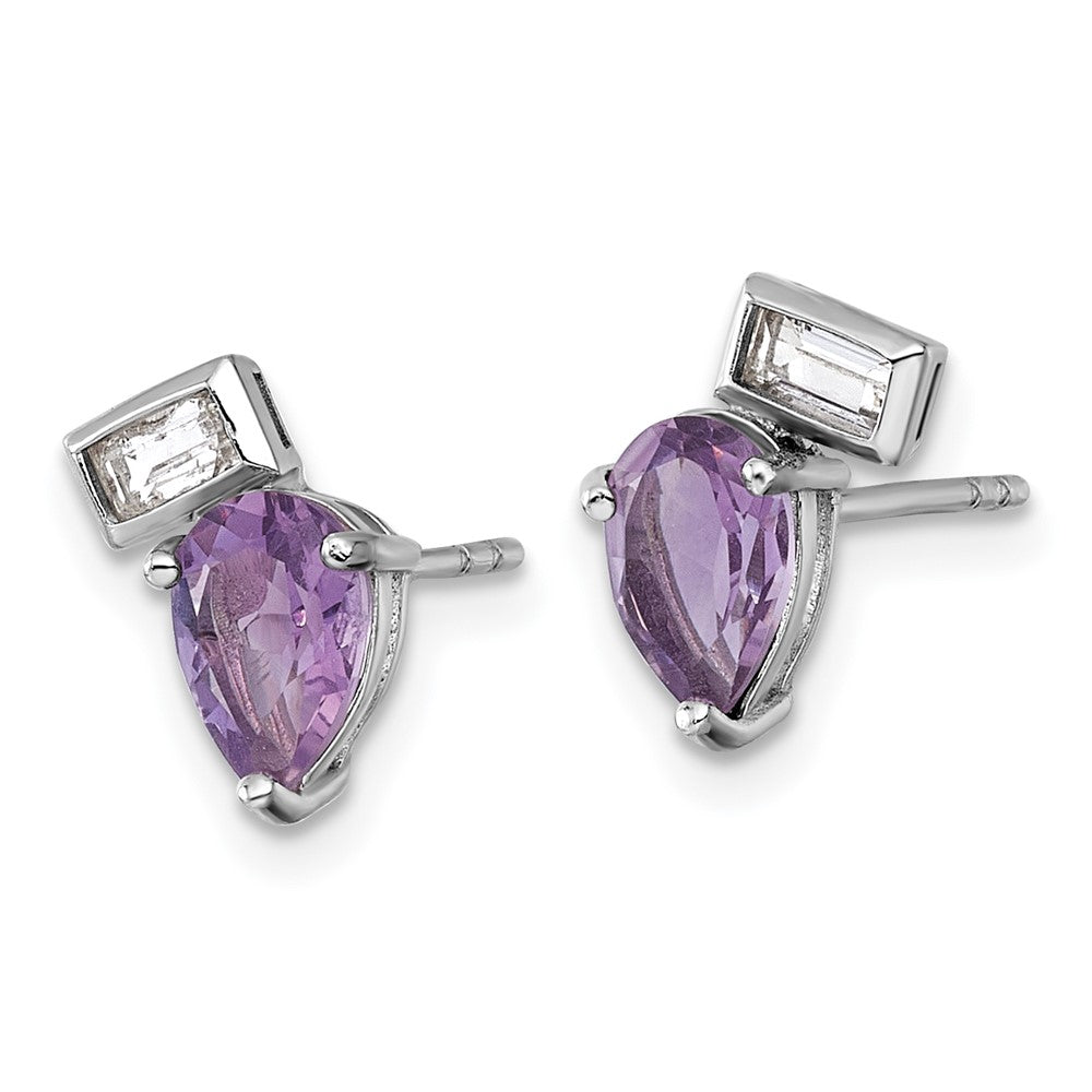 Sterlingsilber Rhodiniert Tropfen Rechteck Form Amethyst und Weiß Topas Ohrstecker