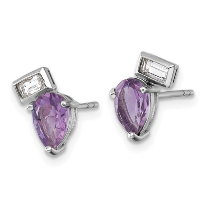 Sterlingsilber Rhodiniert Tropfen Rechteck Form Amethyst und Weiß Topas Ohrstecker