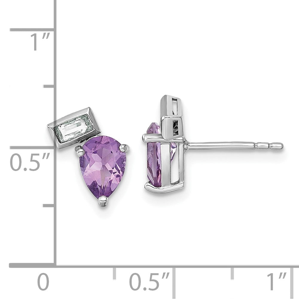 Sterlingsilber Rhodiniert Tropfen Rechteck Form Amethyst und Weiß Topas Ohrstecker