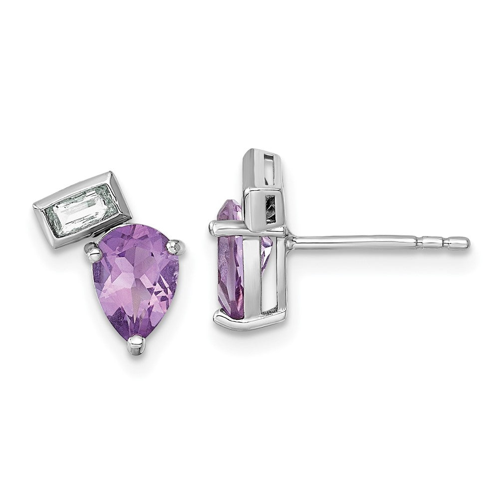 Sterlingsilber Rhodiniert Tropfen Rechteck Form Amethyst und Weiß Topas Ohrstecker