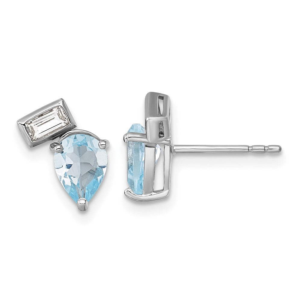 Sterlingsilber Rhodiniert Tropfen und Rechteck Form Bt und Weiß Topas Ohrstecker