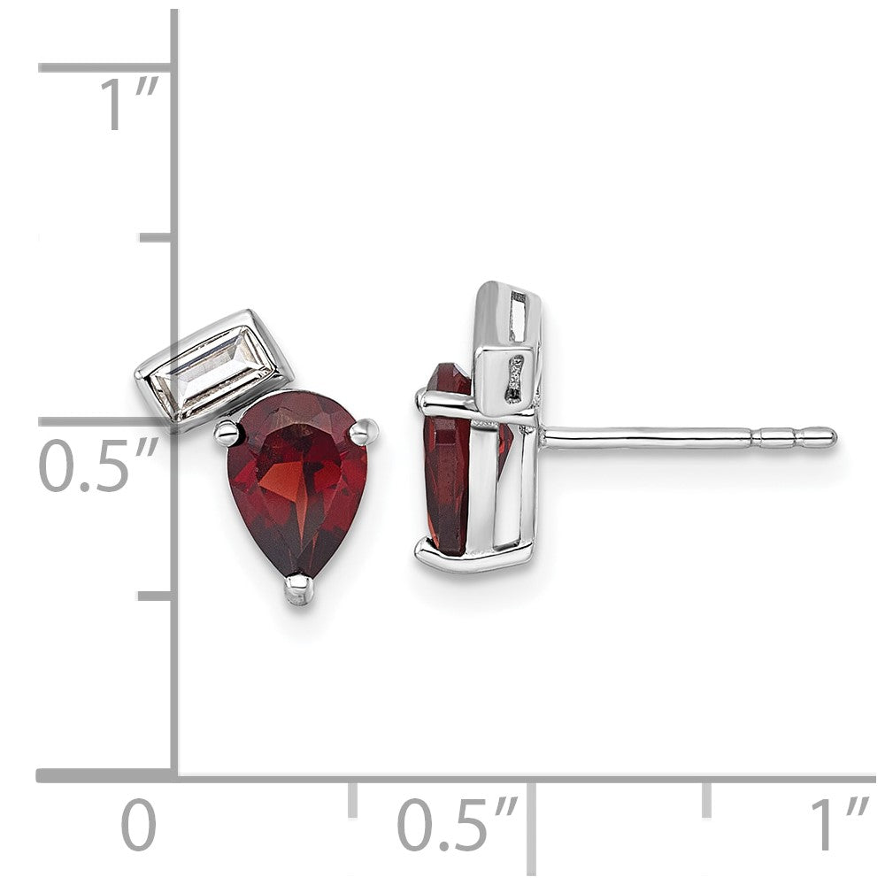 Sterlingsilber Rhodiniert Tropfen und Rechteck Form Granat Weiß Topas Ohrstecker