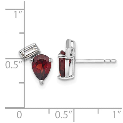 Sterlingsilber Rhodiniert Tropfen und Rechteck Form Granat Weiß Topas Ohrstecker
